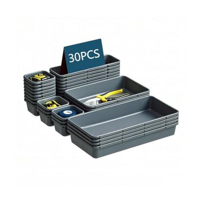 Gonice 30 PCS Black Interlocking Desk Organizer, Plastic Drawer Organizer Tray, Drawer Separator Tray for Office, Bathroom, Kitchen - size: 30 PCS black