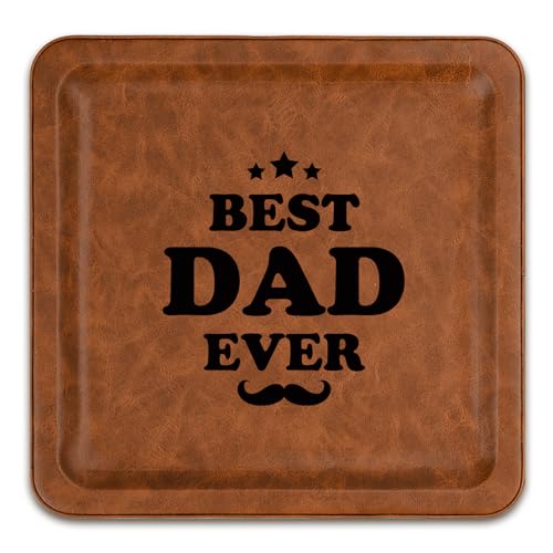 Funistree Best Dad Ever PU Leather Valet Tray - Unique Gift Ideas for Father, New Dad Gifts from Daughter, Son or Wife - color: B-tray-best Dad Ever