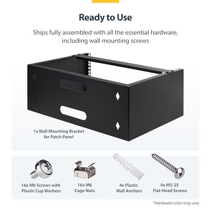 StarTech.com 4U Wall Mount Network Rack - 14 Inch Deep (Low Profile) - 19" Patch Panel Bracket for Shallow Server and IT Equipment, Network Switches - 44lbs/20kg Weight Capacity, Black (WALLMOUNT4) - size: 4U