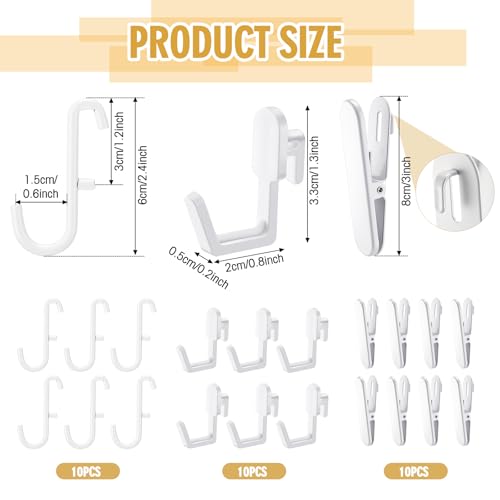 Kathfly 30pcs Pegboard Accessories 10 Clips 20 Hooks, Peg Board Accessory Kit for Wall Organizer Compatible with IKEA Skadis Pegboard, for Wall Organizer, Crafts Organization, Ornaments Display - color: White