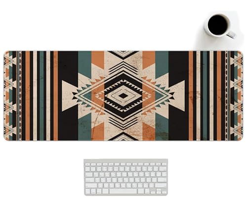 Retro Western Mouse Pad, Western Desk Accessories 31.5x11.8 | Vintage Aztec Rug Desk Mat, Retro Desk Mat for Keyboard And Mouse, Native American Decoration, Cowboys Gift - color: Vintage Western Rug Large, size: 31.5L x 11.8W inches