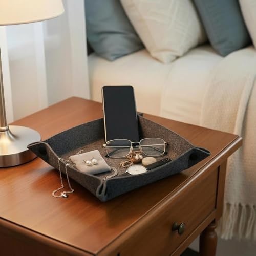 Soft Felt Tray, Foldable Catchall Organizer, 6-Pack Drop Zone Trays for Entryway, Desk, Nightstand & Travel