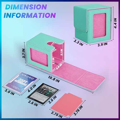 UAONO Card Deck Box for MTG Commander, Independent Commander Display, Fits 100 Double-Sleeved Cards, Magnetic Deck Case for Magic the Gathering TCG, 2 Dividers & 1 Top Loader (Turquoise/Pink) - color: A-Turquoise&Pink