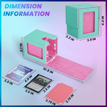 UAONO Card Deck Box for MTG Commander, Independent Commander Display, Fits 100 Double-Sleeved Cards, Magnetic Deck Case for Magic the Gathering TCG, 2 Dividers & 1 Top Loader (Turquoise/Pink) - color: A-Turquoise&Pink