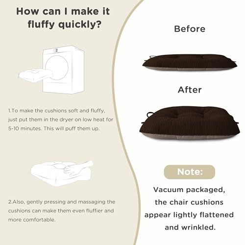 AddGrace Chair Cushions for Dining Chairs Set of 2 Non-Slip Kitchen Seat Cushions with Ties Tufted Thick Seat Pads for Indoor Kitchen Dining Furniture 17"x16"x3" Dark Brown - color: Dark Brown