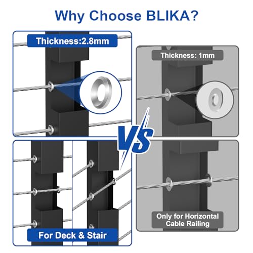 BLIKA 100Pack Cable Railing Adhesive Sleeves for 1/8" 5/32" 3/16" Wire Rope Cable, T316 Stainless Steel, 2.8mm Thickness Cable Railing Protector Adhesive Sleeves for Deck Stair Cable Railing Post Kits - size: Silver