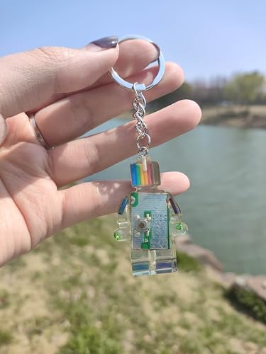 Upcycled Circuit Board Robot Keychain, Handmade Real PCB Resin Charm, Unique Cyberpunk Gift for IT - color: Green