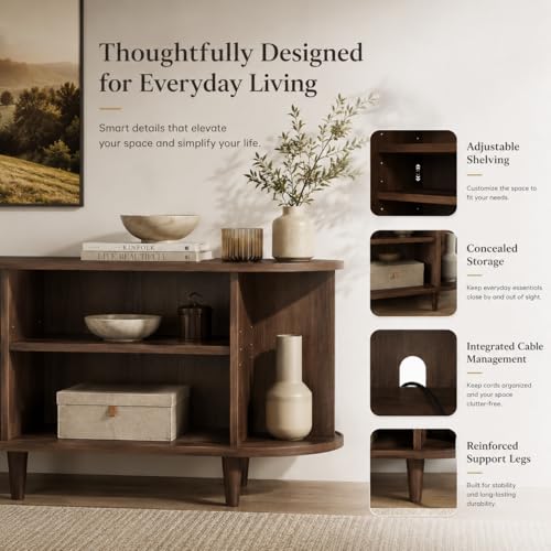 MXV 58" Mid-Century Modern TV Stand with Sliding Doors, TV Consoles with Power Outlet, Fluted Entertainment Center with Adjustable Shelves for Living Room - color: Walnut, size: 58in