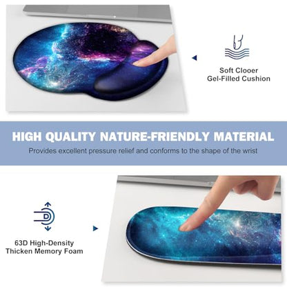 Gaming Mouse Pad, Large Desk Mat, Cute Desk Pad Protector, 4in1 XXL Mousepad + Keyboard Wrist Rest+Mouse Wrist Rest+Coaster Set with Ergonomic Desk Pad for Home Office Table Computer, Galaxy Space - color: Galaxy Space
