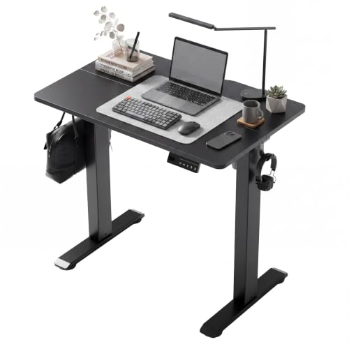 Claiks Electric Standing Desk 32 x 19 Inches, Compact Adjustable Height Motorized Sit Stand Desk with 3 Memory Presets & Cable Management, Space-Saving Computer Workstation for Bedroom, Black - color: Black, size: 32 Inch