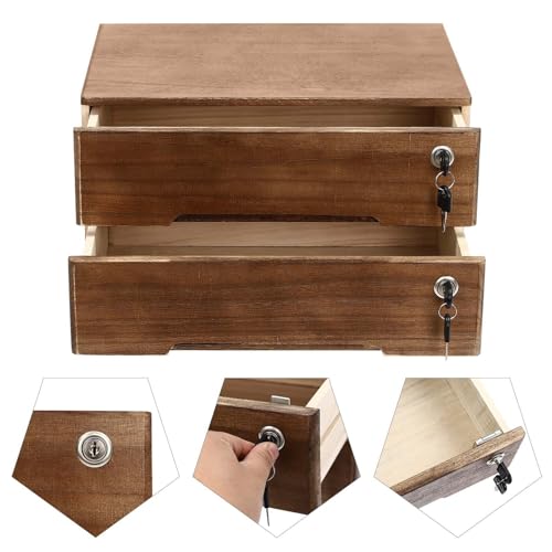Wooden Desk Organizer with Drawers & Lock, Desktop Countertop Storage Cabinet Lockable Home Office Supplies File Tabletop Organizing Unit (2 Drawer - Retro Walnut) - style: 2 Drawer - Retro Walnut
