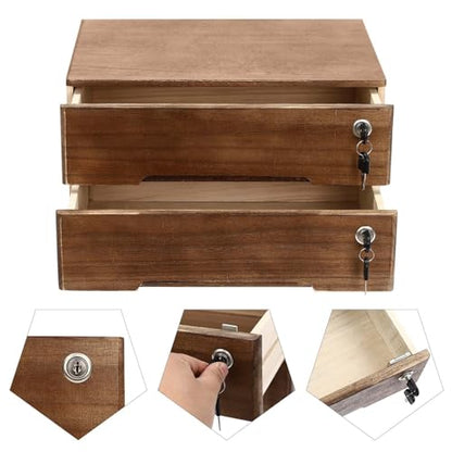 Wooden Desk Organizer with Drawers & Lock, Desktop Countertop Storage Cabinet Lockable Home Office Supplies File Tabletop Organizing Unit (2 Drawer - Retro Walnut) - style: 2 Drawer - Retro Walnut