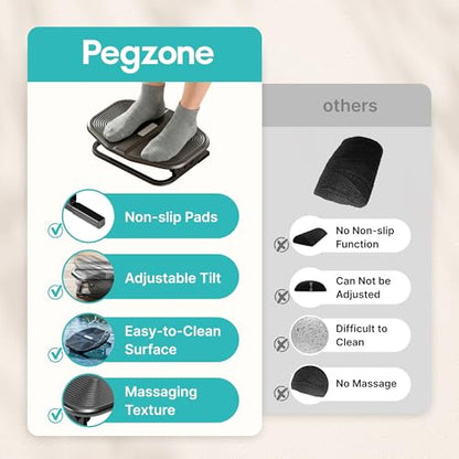 PEGZONE Footrest for Under Desk, Adjustable Footrest with Massage Texture and Non-Slip Steel Base, Ergonomic Under Desk Foot Stool for Home and Office, Black