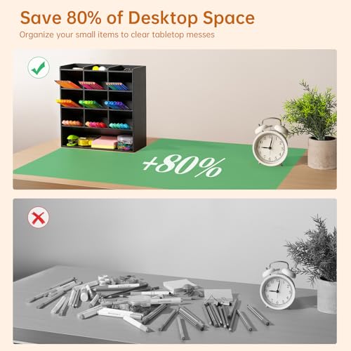 BEYGORM Acrylic Vertical Marker Organizer for 150 Markers with 13 Compartments, Angled Pen & Pencil Holder, Large Desk Stationery & Art Supply Storage for Office & School (10.2 x 9.8 x 4 Inch) - color: Black, size: For 150 Markers