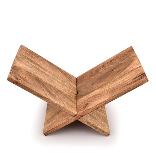 Kaizen Casa Book Holder Mango Wood Cross Frame Wooden Book Holder for Display and Reading, Suitable for Art, Bible, Cookbook, Easel, Magazine, Textbooks (11" x 10" x 0.75")