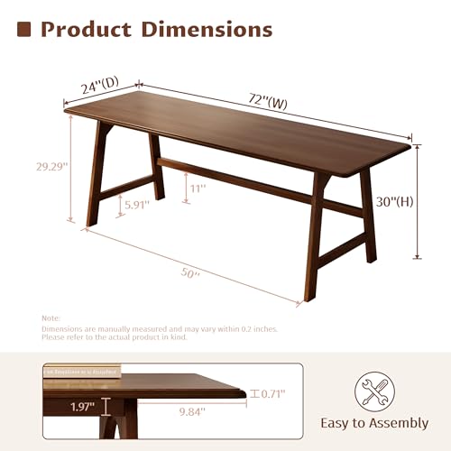 IOTXY Solid Wood Writing Table - 72" W x 24" D Minimalist Long Computer Desk for Home Office, Work, Study, Creativity, and PC Workstation, Walnut - color: Walnut, size: 72" W