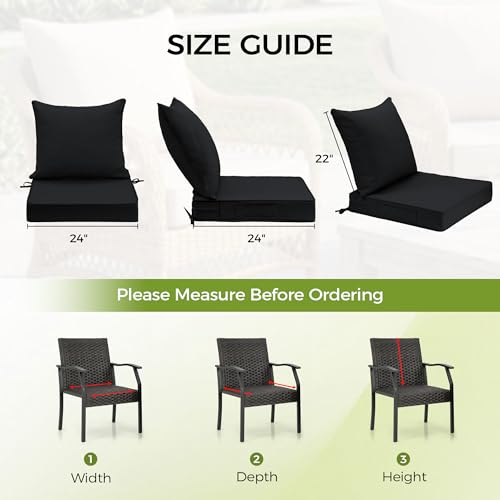 UNIKOME 24"x24"x4" Outdoor Chair Cushions Set - Waterproof Patio Cushions for Outdoor Furniture with Removable Cover, Ties & Handle, Deep Seat Patio Cushions for Sofa Couch - Black - color: Black, size: 24 x 24 x 4 Inch