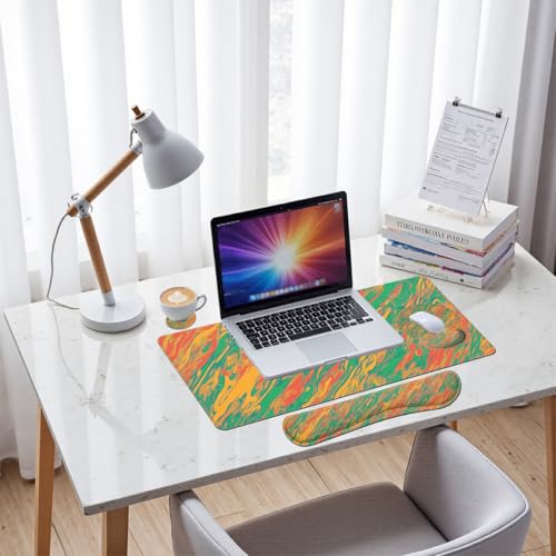 Abstract Desk Mat Set Retro Color Swirl Large Mouse Pad with Wrist Rest 4in1 Desk Mat for Desktop Ergonomic Keyboard Wrist Support Anti-Slip Computer Ergonomic Mouse Pad Home Office Gaming - color: Abstract