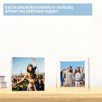 HELPLEX Acrylic Frame, 3 Pack 5x5 Acrylic Picture Frames, 20mm Thicker Frameless Clear Frame Double Sided Magnetic Frame, Free Standing Desktop Display - size: 5x5(3 PACK)