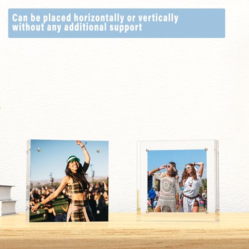 HELPLEX Acrylic Frame, 5 Pack 5x5 Acrylic Picture Frames, 20mm Thicker Frameless Clear Double Sided Magnetic Frame, Free Standing Desktop Display - size: 5x5(5 PACK)