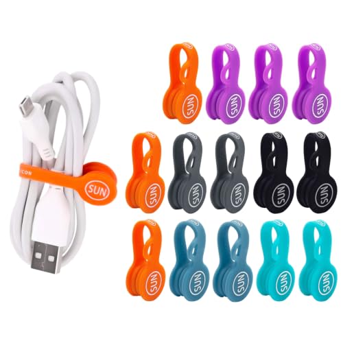 SUNFICON 6 Pack Magnetic Cord Organizers Cable Clips Cable Straps Silicone Twist Ties Colorful Headphone Cord Keeper Holder Manager Bookmark Whiteboard Fridge Magnet Keychain Gift Home,Office,School