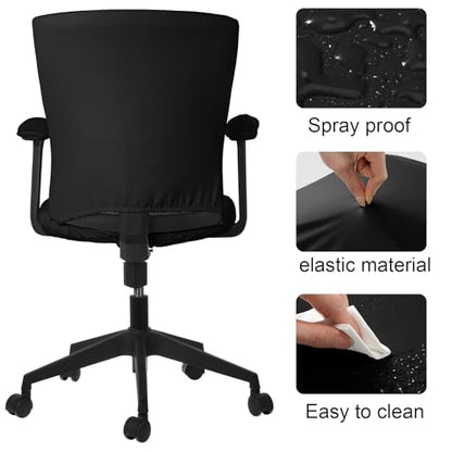 Tallew 4 Pcs Office Chair Covers PU Leather Office Desk Accessories Universal Computer Chairs Cover Stretchable Protective Chair Seat Covers Desk Armrest Cover Slipcovers Rotating Backrest (Black) - color: Black