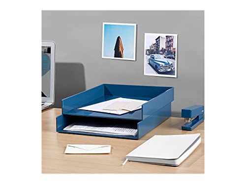 Poppin Stackable Front Loading Letter Tray, Blue, Rectangular - color: Slate Blue, size: 12.5" x 9.8" x 1.8"