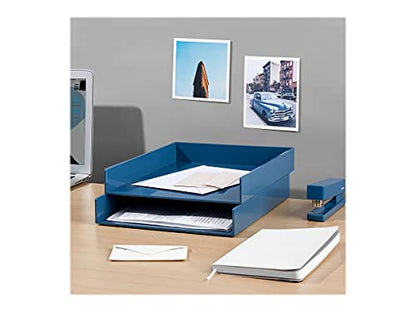 Poppin Stackable Front Loading Letter Tray, Blue, Rectangular - color: Slate Blue, size: 12.5" x 9.8" x 1.8"