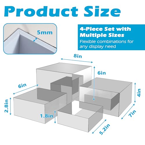 4Pcs Acrylic Risers Display Stands, Food Risers for Buffet Table, Acrylic Cube Mirror Risers for Catering Dessert, Jewelry Collectibles Party, Silver - color: Silver