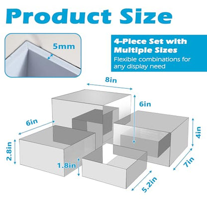 4Pcs Acrylic Risers Display Stands, Food Risers for Buffet Table, Acrylic Cube Mirror Risers for Catering Dessert, Jewelry Collectibles Party, Silver - color: Silver