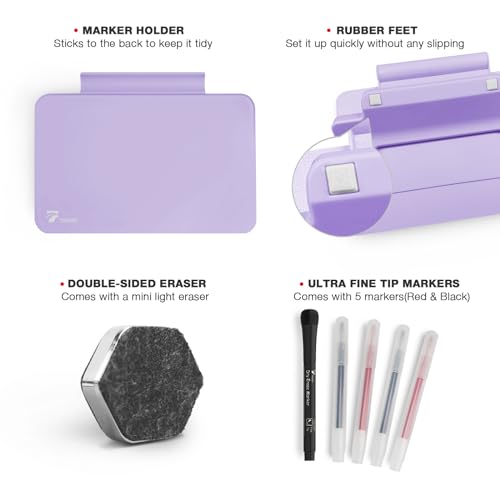 TOWON Small Glass Dry Erase Board, Desk White Board with Standing, Mini Whiteboard Easel Pad Set, Stenography Artifact for Office, Home and School Supplies, 8 x 6 Inches, Purple - color: Purple