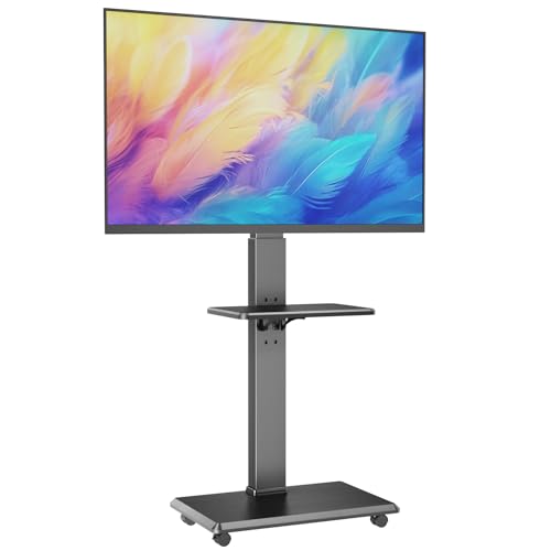 Rolling TV Stand, Mobile TV Cart for 32-75 Inch TVs up to 110 lbs, 18 Adjustable Heights, TV Floor Stand with Swivel Mount & Shelf, Max VESA 600x400mm, TV Stand on Wheels for Bedroom, Office, Outdoor - style: 2-GM-A02