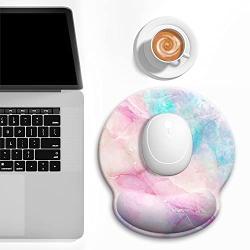 Ergonomic Mouse Pad with Wrist Support, Marble Style Memory Foam Wrist Rest Mouse Pads, Cute Laptop Computer Office Accessories Decor, Pain Relief Mousepad for Gaming Typing Work Women, Pink - color: Sunset Marble