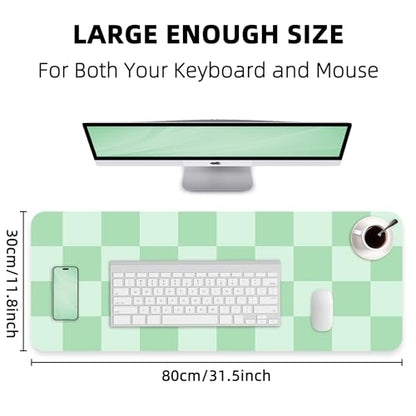 AFIING Sage Green Checkered Desk Mat 31.5" x 12", Waterproof Desk Pad | Non-Slip Rubber Base, Easy Clean Surface, Desk Protection, Office & Home - color: Whitegreen