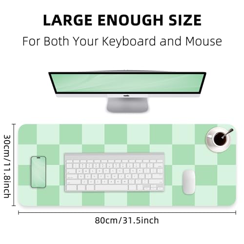 AFIING Sage Green Checkered Desk Mat 31.5" x 12", Waterproof Desk Pad | Non-Slip Rubber Base, Easy Clean Surface, Desk Protection, Office & Home - color: Whitegreen