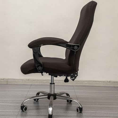 Melaluxe Office Chair Cover with Arm Covers - Universal Stretch Desk Chair Cover, Computer Chair Slipcovers (Size: L) - Coffee - color: Coffee, size: Large with Arm Cover