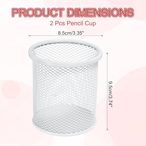 uxcell 2Pcs Mesh Pencil Holder, Metal Pen Cup Desk Organizer Makeup Brush Cup Holder for Home, Office, Classroom(White) - color: White