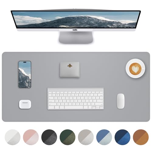 AFIING Desk Pad Protector 23.6" x 13.7" - Non-Slip Waterproof PU Leather Desk Mat for Mouse, Keyboard, Laptop, Office and Home Workspace (Light Grey) - color: Light Grye, size: 23.6" x 13.7"