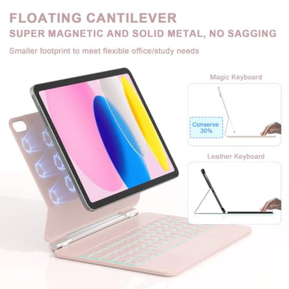 RAYMCRAFT for iPad 11th(A16, 2025)/10th Generation Case with Keyboard, Magic Keyboard 2022, Springy Backlit Keys, Stain-Resistant Surface, Multi-Touch Trackpad, Pink - color: Pink