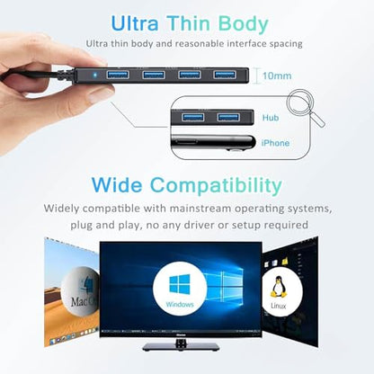 USB 3.0 Hub, VIENON USB Hub with 4 USB 3.0 Female Ports, USB Splitter USB Extender for PC, Laptop, Xbox, PS4/5, Flash Drive, HDD, Console, Printer, Camera,Keyborad, Mouse-2ft - size: 2FT, style: USB Hub