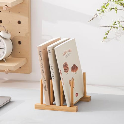 HBlife 4pcs Bamboo Dish Plate Bowl Cup Book Pot Lid Cutting Board Drying Rack Stand Drainer Storage Holder Organizer Kitchen Cabinet（Keep Dry） - color: Bamboo 3 Slots 4pcs