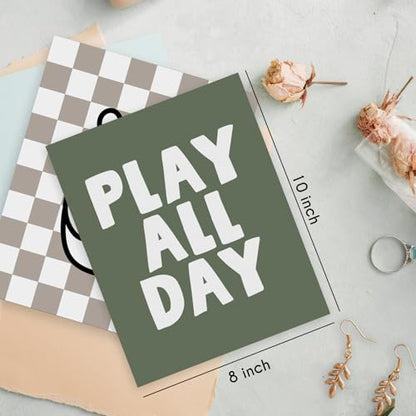 HRQKO Boho Boys Room Wall Art Poster Set, Positive Boys Playing Prints, Black Checkered Hand Prints, Unframed (blue) - 4 Pieces (12'x16') - color: blue4, size: 8x10
