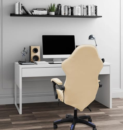 Gaming Chair Cover Set with Armrest Covers, Stretch Ruffled Slipcover for Racing Office Computer Reclining Chairs (Beige) - color: Beige