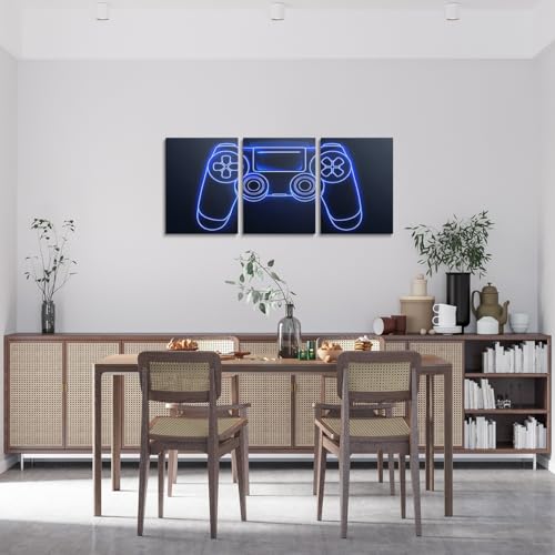 Feelyou 3pcs Gaming Canvas Wall Art for Living Room Wall Decor for Bedroom Bathroom Video Gamer Paintings Boys Game Controller Framed Canvas Art Prints Ready to Hang Gaming Pictures Home Decorations - color: Dark Black Blue