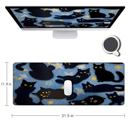 Large Gaming Mouse pad,Black cat Design Anti Slip Rubber Base Mouse pad, Suitable for Computer, Laptop, Office Desk Accessories - color: Black cat Design