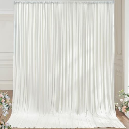 10×14ft Wrinkle Free Ivory Backdrop Curtain, Soft Silky Easy to Drape Cream Wedding Drapes for Backdrop, 2 Panels 5×14ft Photo Backdrop Curtains for Parties Birthday Photography Background Cloth - color: Ivory, size: 14ft Long_2 Panels