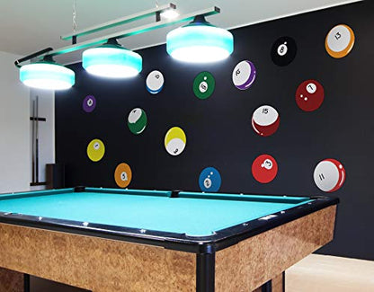 15 Billiard Balls Wall Decal Stickers Printed Graphic Game Room Decor Vinyl Wall Art. (Range from 8in x 8in to 11in x 11in in Size) #OS_MB130A. Easy to Apply & Removable. - size: Range from 8in x 8in to 11in x 11in in size.