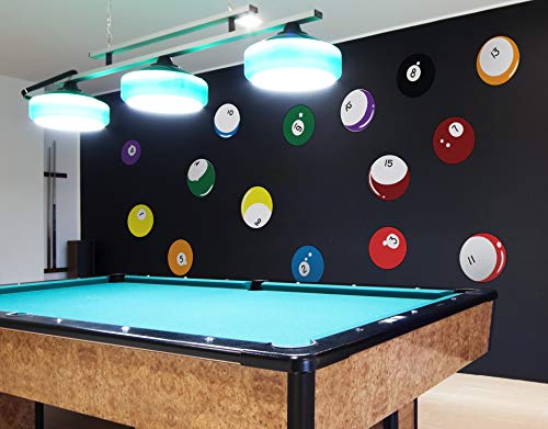 15 Billiard Balls Wall Decal Stickers Printed Graphic Game Room Decor Vinyl Wall Art. (Range from 8in x 8in to 11in x 11in in Size) #OS_MB130A. Easy to Apply & Removable. - size: Range from 8in x 8in to 11in x 11in in size.