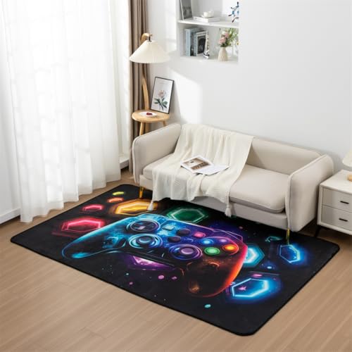 NTBED Galaxy Game Console Area Rug for Bedroom Sofa Playroom Gaming Geometric Bedside Rugs Gamer Decorative Floor Mat Carpet (4x6 Feet, Black) - color: Black, size: 4x6 Feet