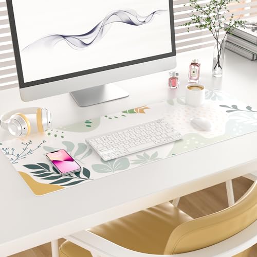Colorful Star Abstract Boho Large Mouse Pad, Waterproof Green White Desk Mat, Double Sided Computer Gaming Mouse Pad, XL Full Desk Mousepad Non Slip Writing Pad for School Office Home 31.5" x 11.8" - color: Silhouette Plants-a, size: 31.5L x 11.8W inches